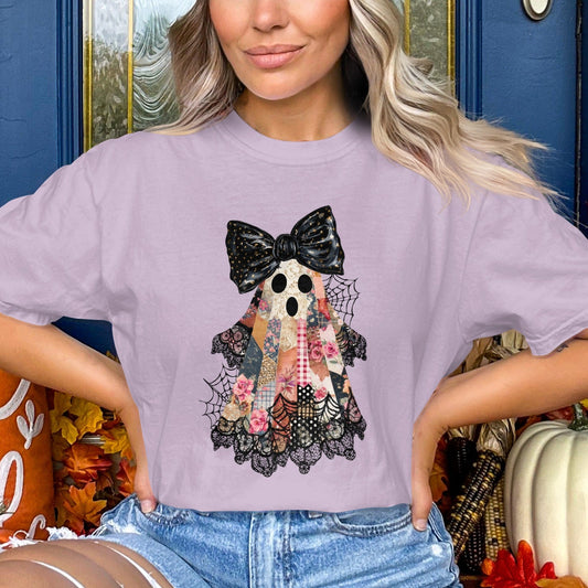 Cute Patchwork Ghost with Black Bow T-Shirt product