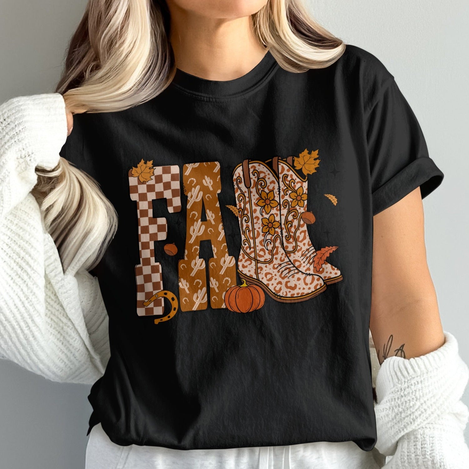 Fall Themed Boots and Patterns Tee product