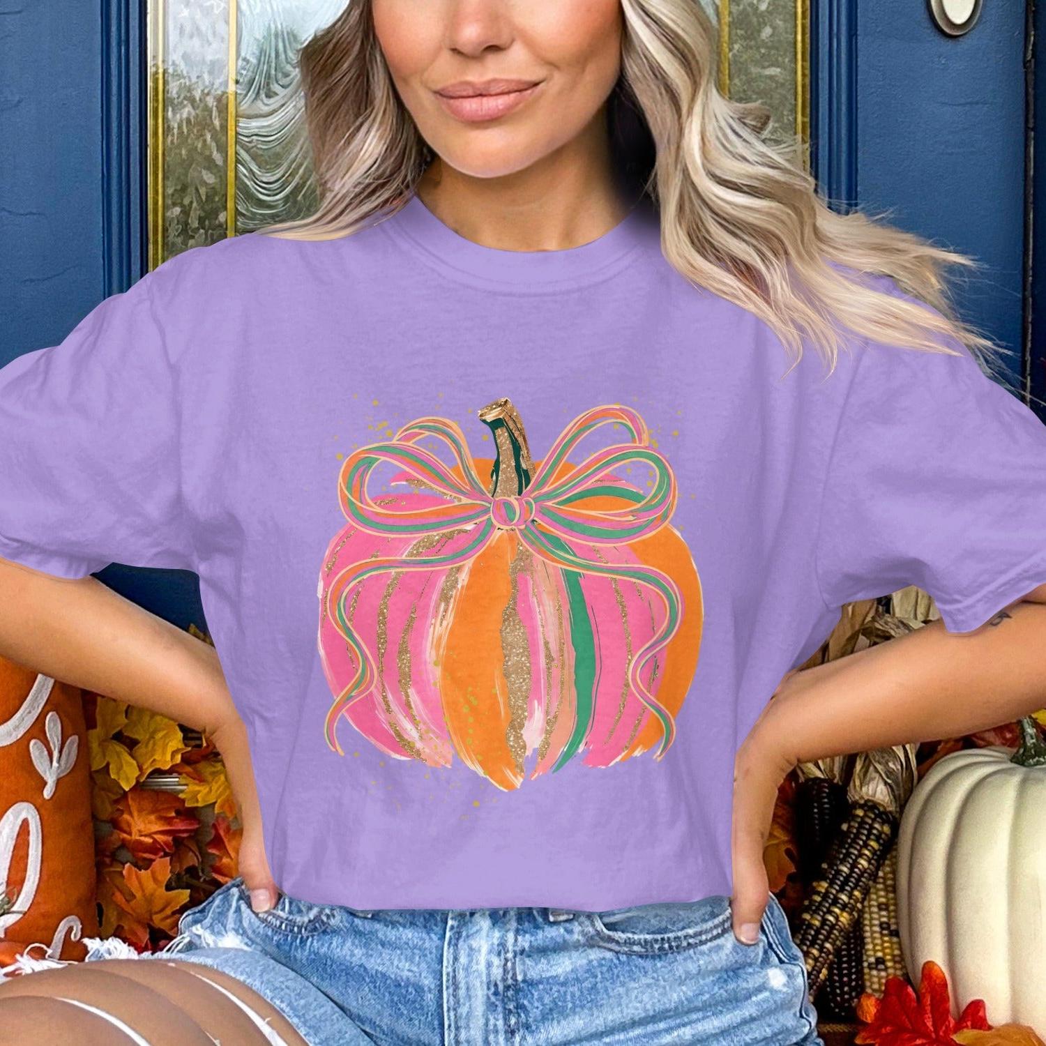 Pastel Pumpkin Graphic Tee Shirt for Fall Outfit product type