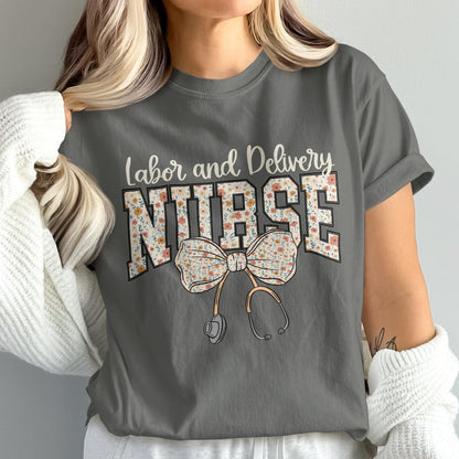 Labor and Delivery Nurse with Bow Themed T-Shirt product