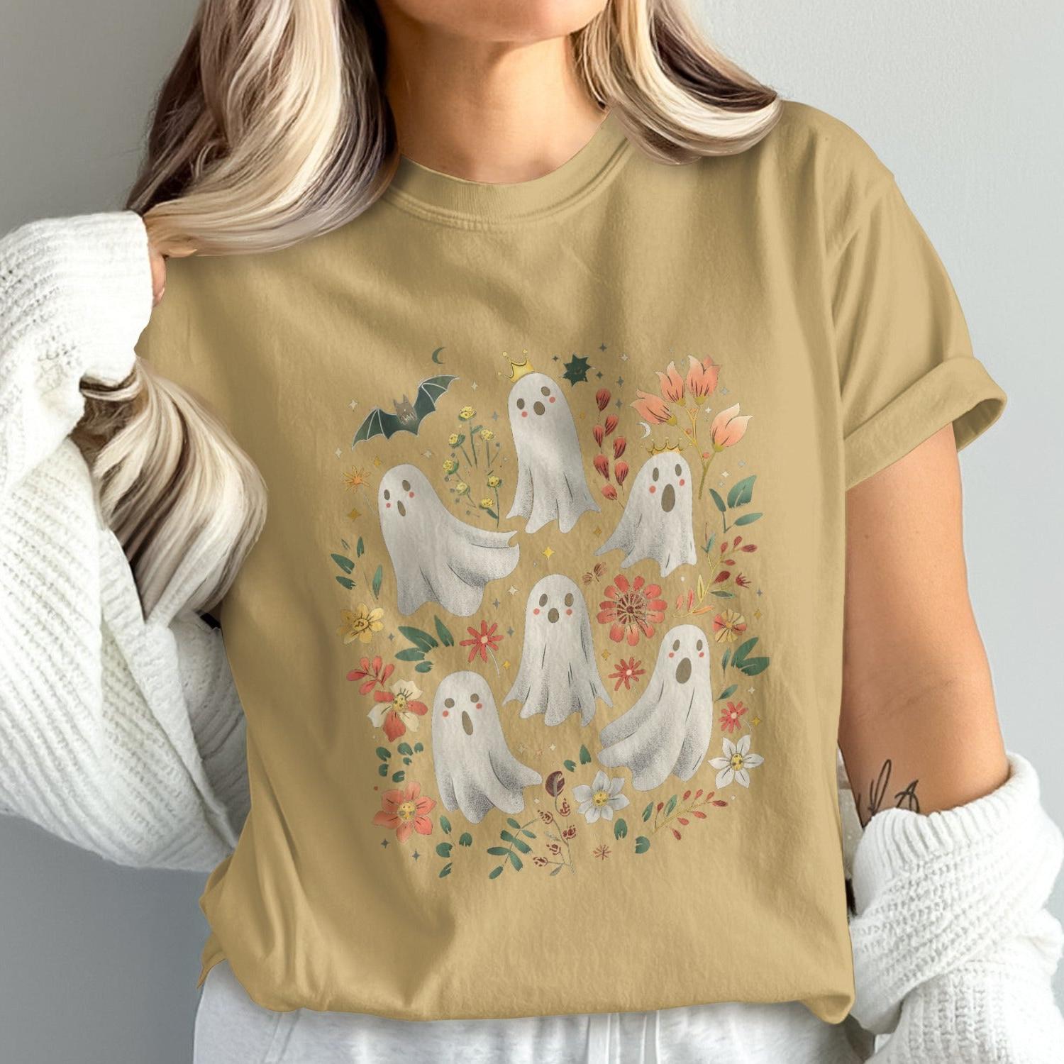 Cute Ghosts and Flowers Themed Graphic Tee product type