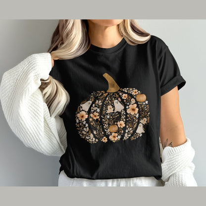 Pumpkin and Floral Design Halloween T-shirt product type