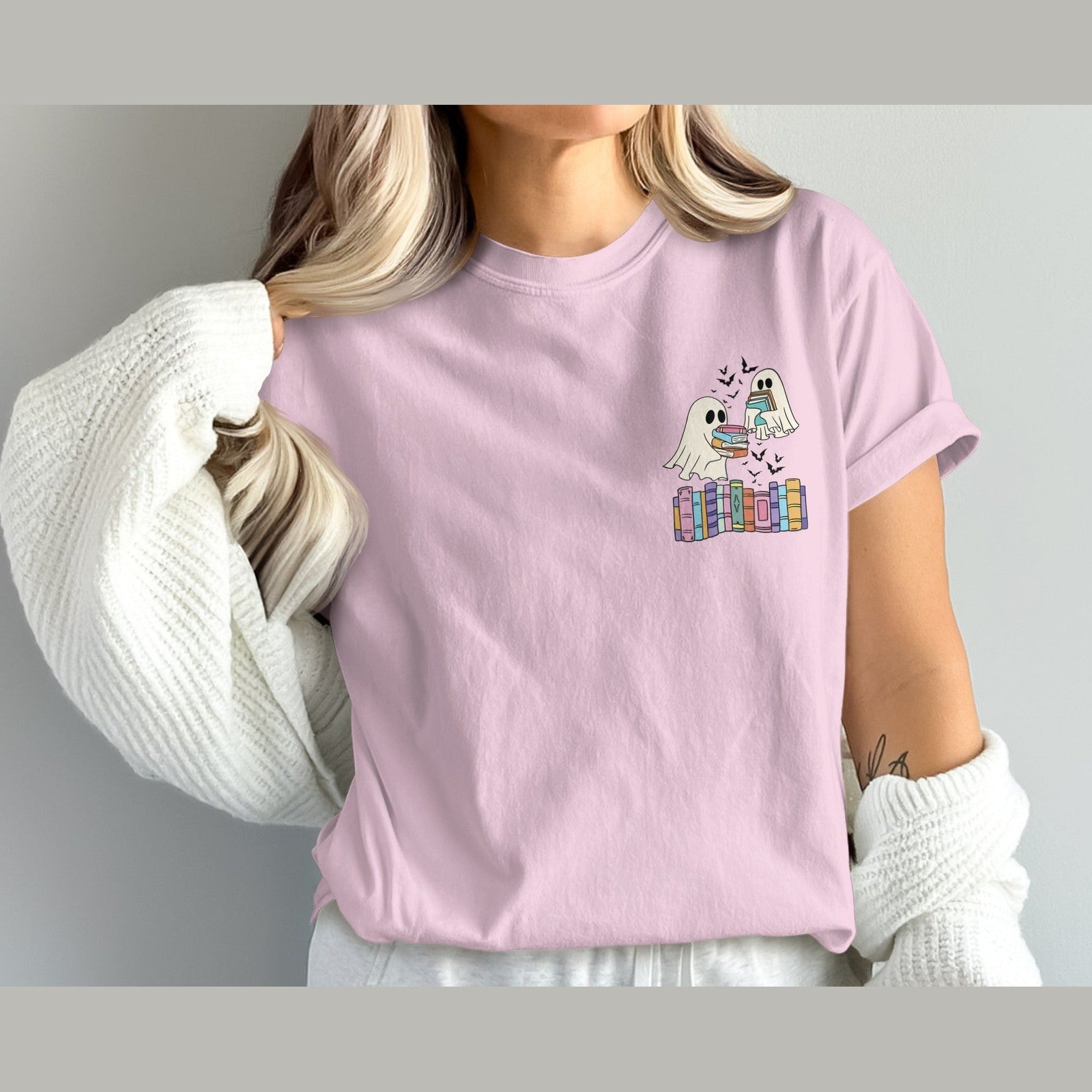 Cute Ghosts Reading Books Graphic T-Shirt product type