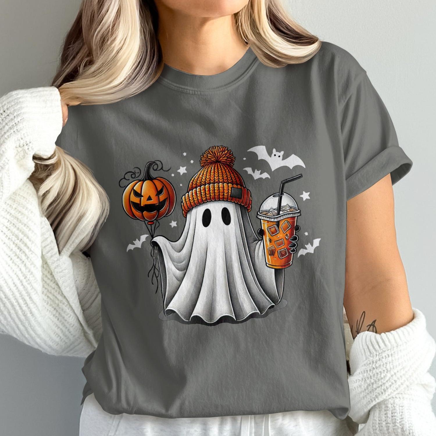 Cute Halloween Ghost with Pumpkin Hat T-Shirt product type