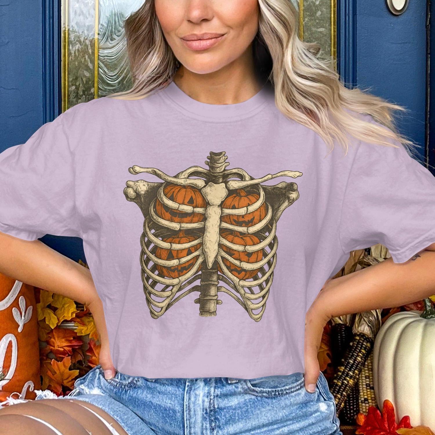 Skeleton Ribcage with Pumpkins Graphic T-shirt product