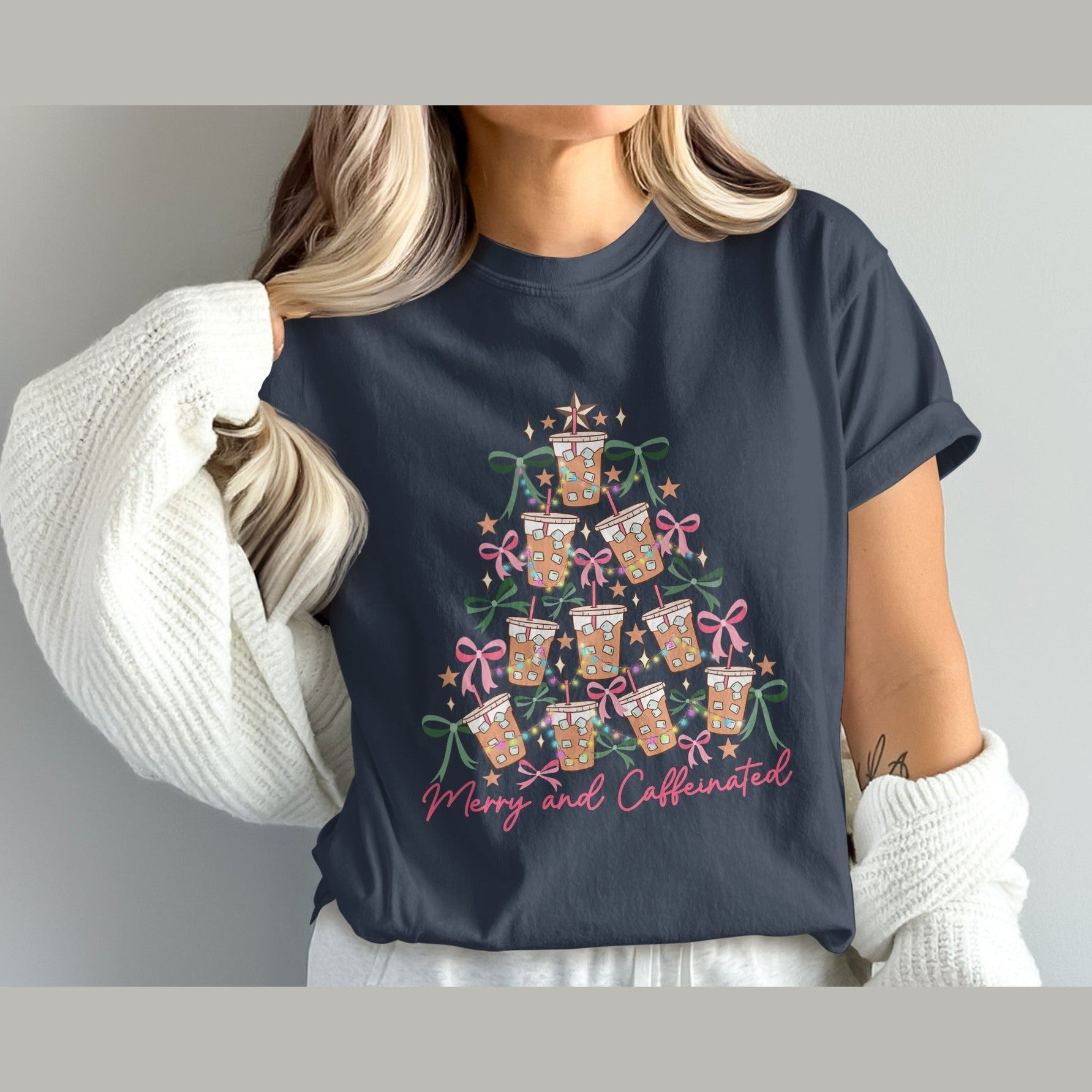 Merry and Caffeinated Holiday Tree T-Shirt product