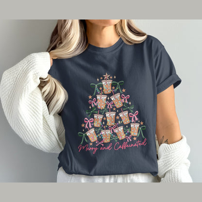 Merry and Caffeinated Holiday Tree T-Shirt product
