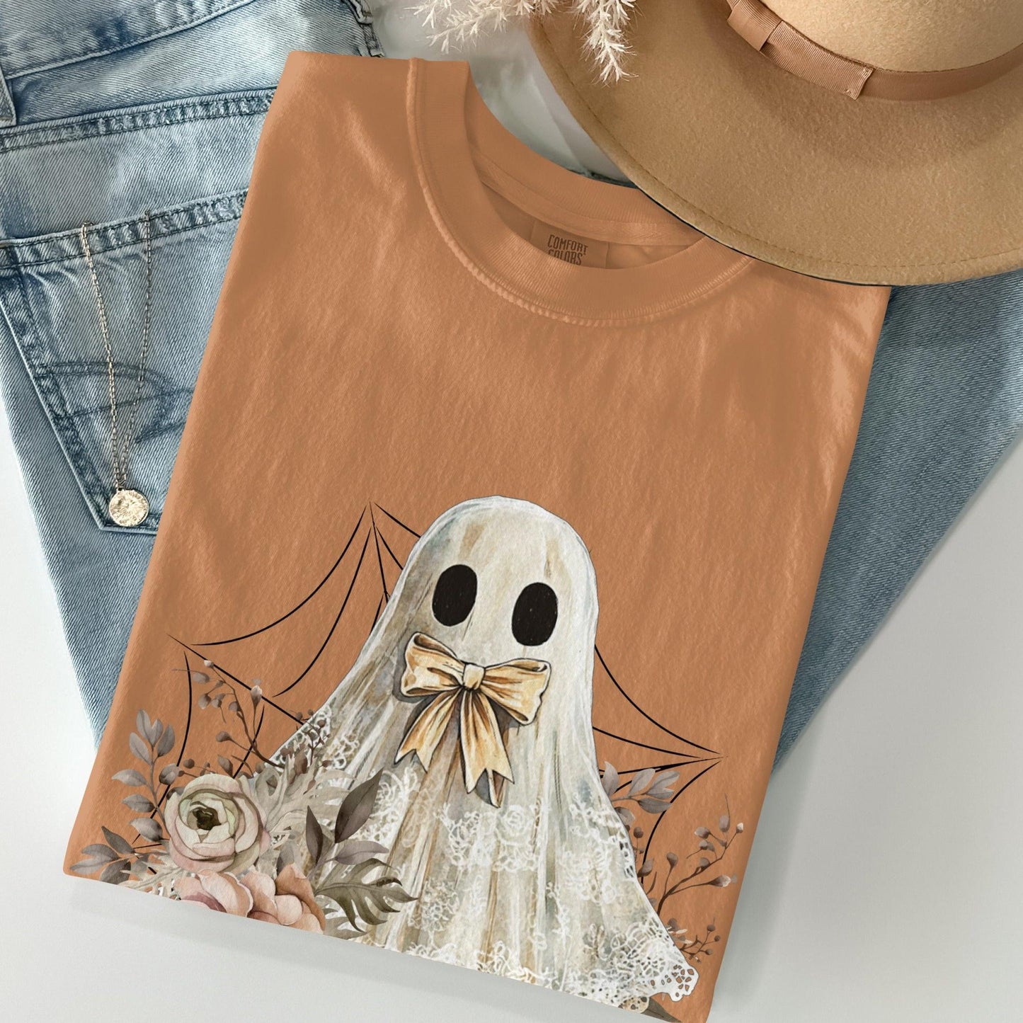 Cute Ghost with Floral Design Graphic T-Shirt product