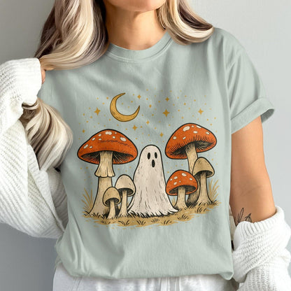 Cute Ghost and Mushrooms T-Shirt with Stars product type