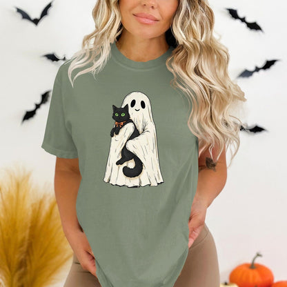 Cute Ghost Holding Black Cat Graphic T-shirt product