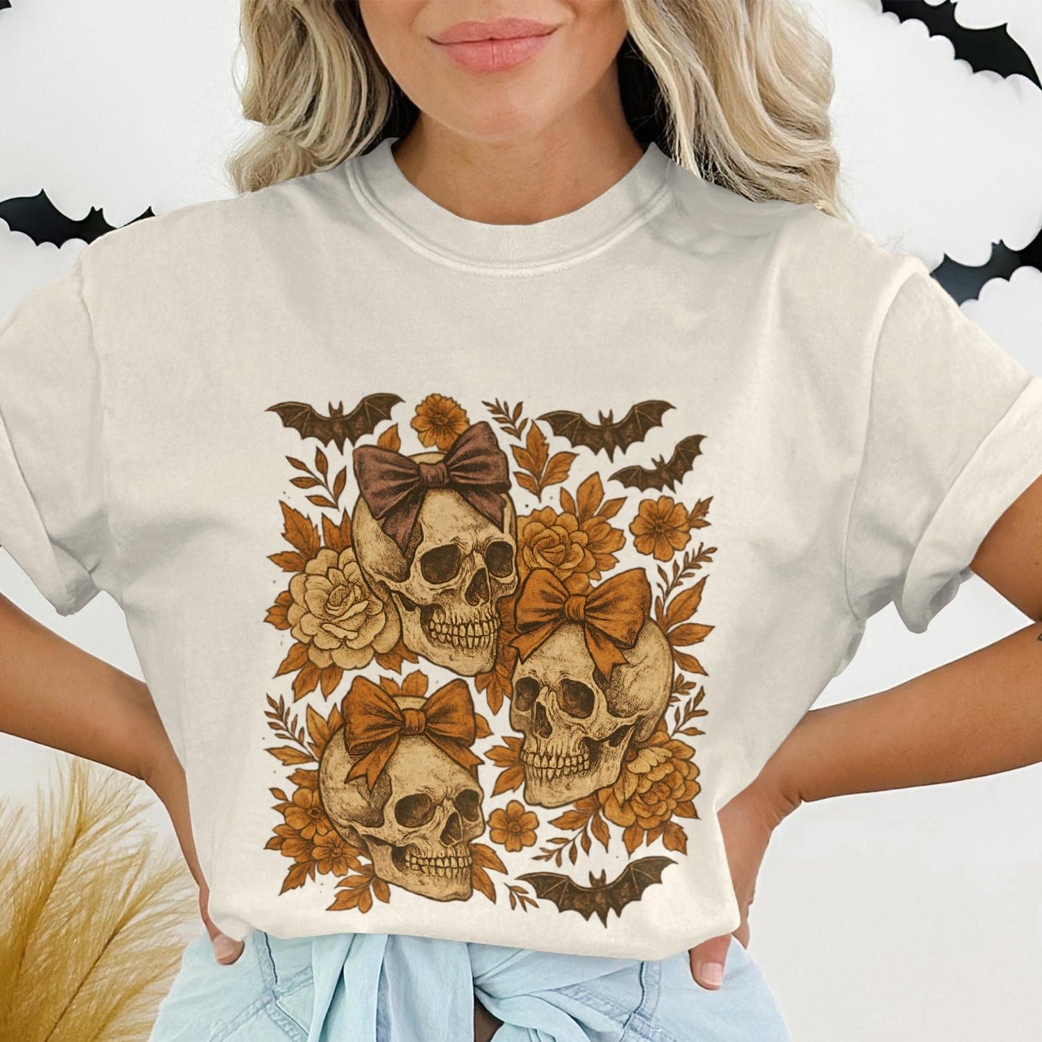 Vintage Halloween Skulls and Bats Graphic Tee product type