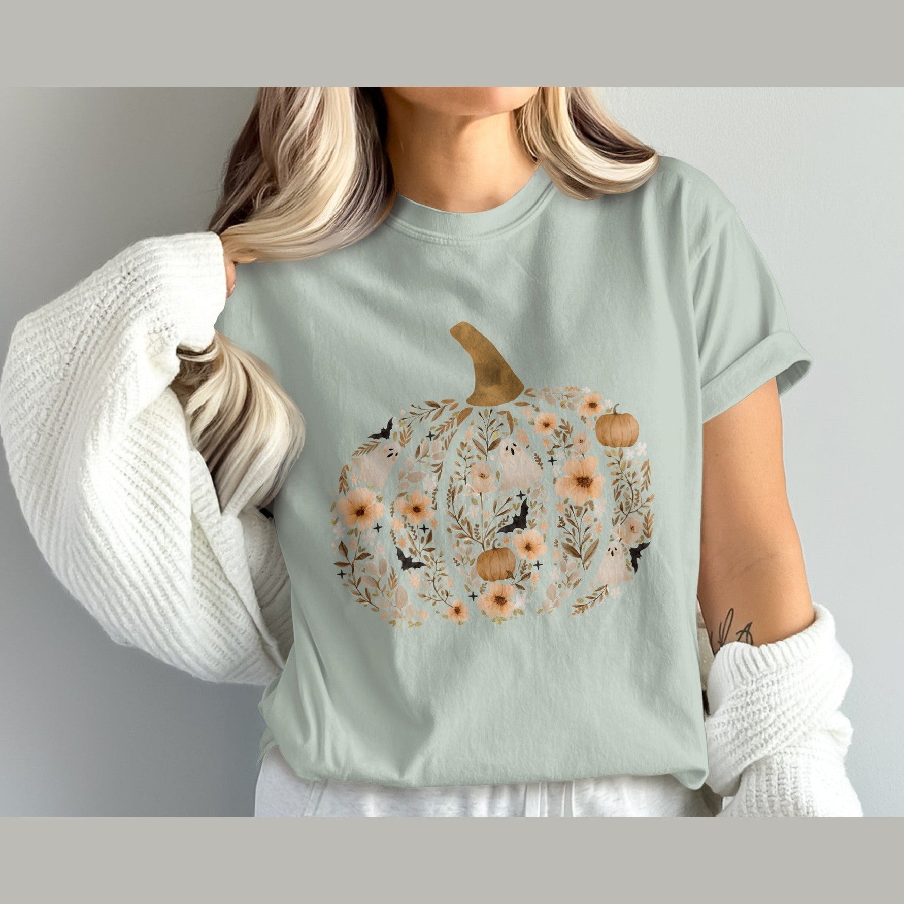 Whimsical Pumpkin Graphic Tee Shirt Cozy Fall Product