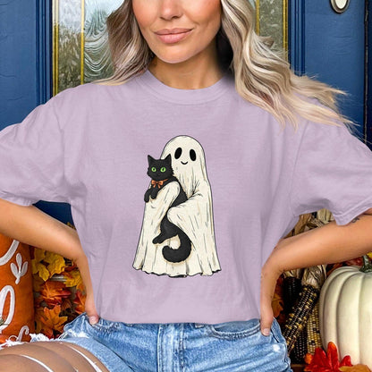 Cute Ghost Holding Black Cat Graphic T Shirt product