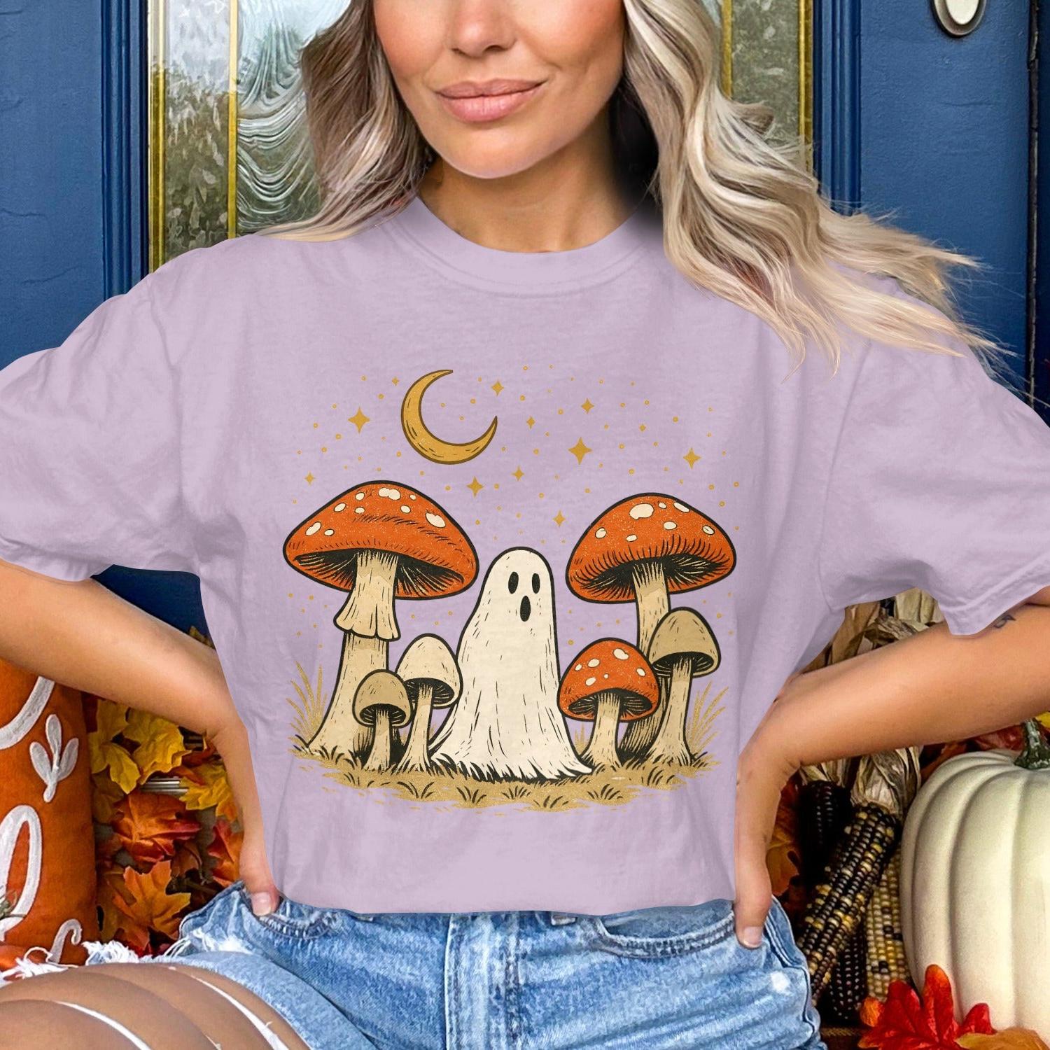 Halloween Ghost and Mushrooms Graphic T-shirt product