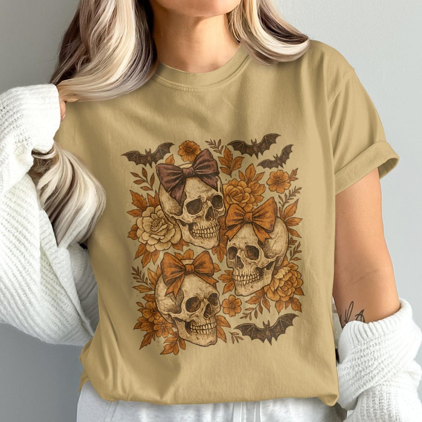 Halloween Skull and Bow Graphic T-Shirt product