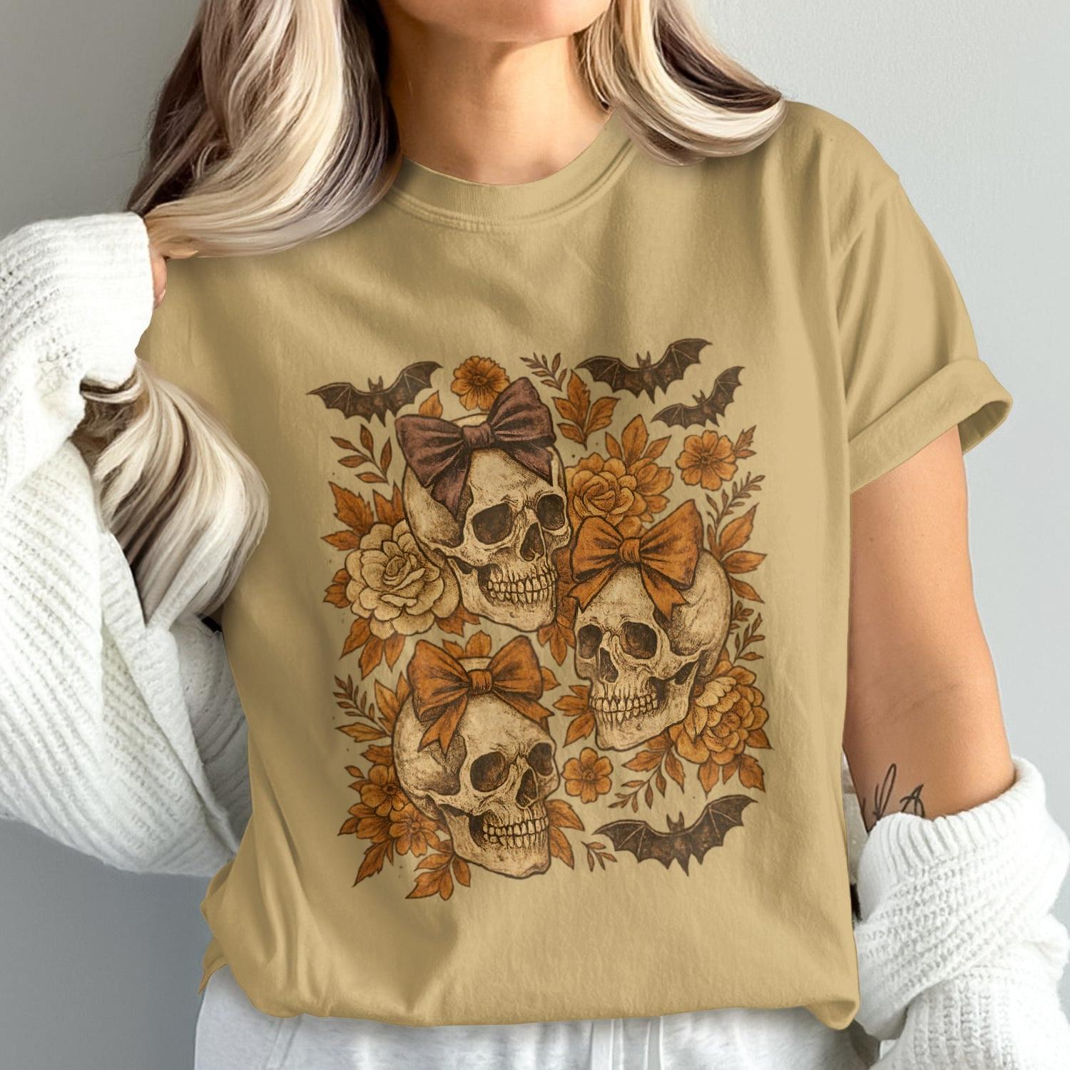 Halloween Skull and Bow Graphic T-Shirt product