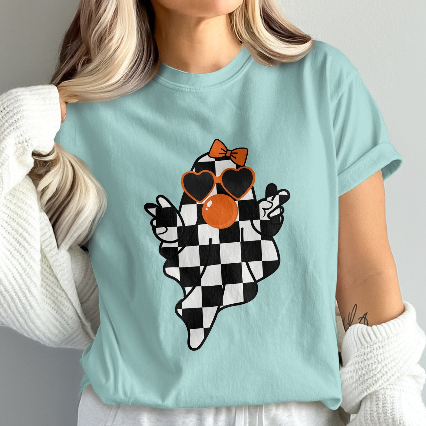 Halloween Checkered Ghost Graphic Tee product type