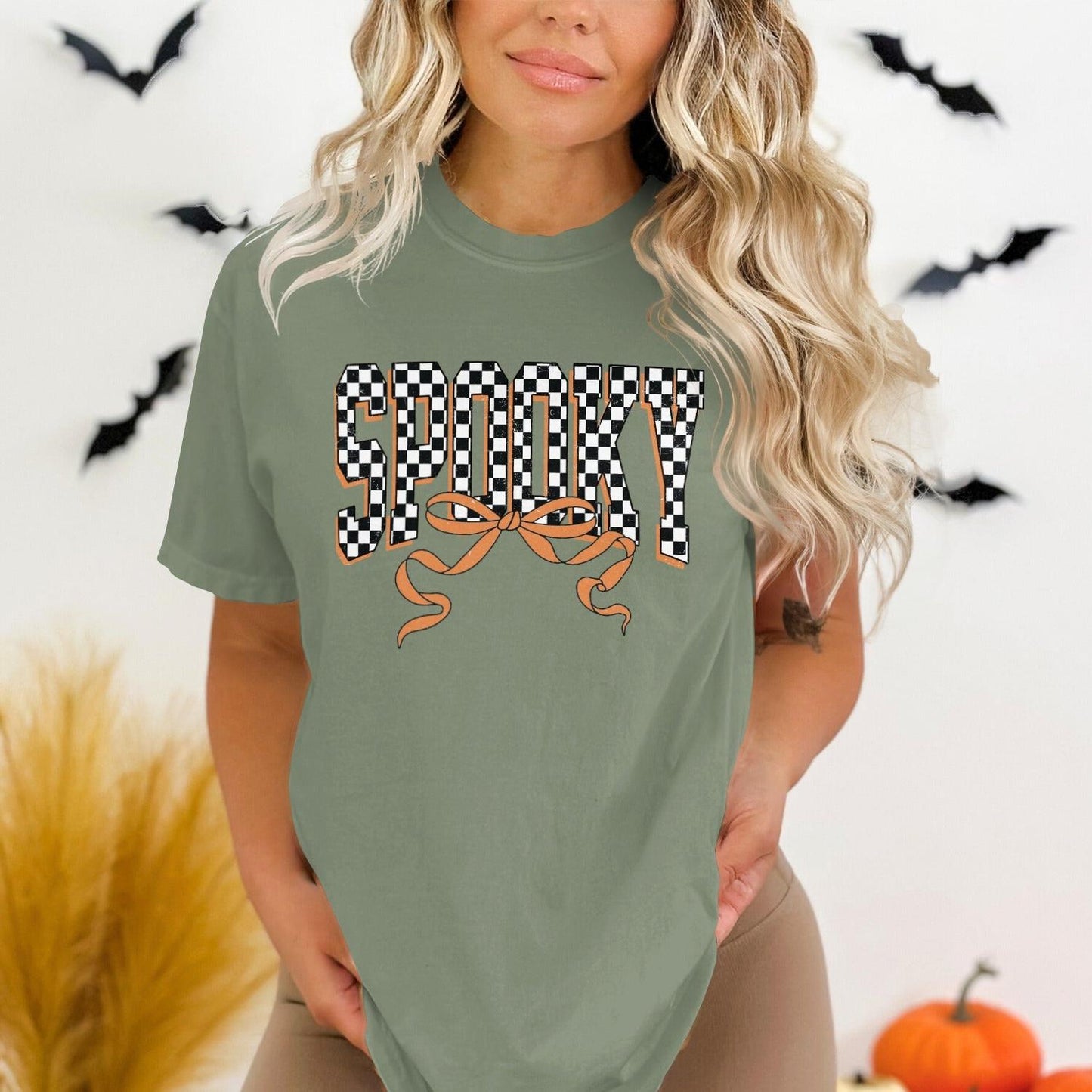 Spooky Checkerboard Print Graphic Tee Shirt product