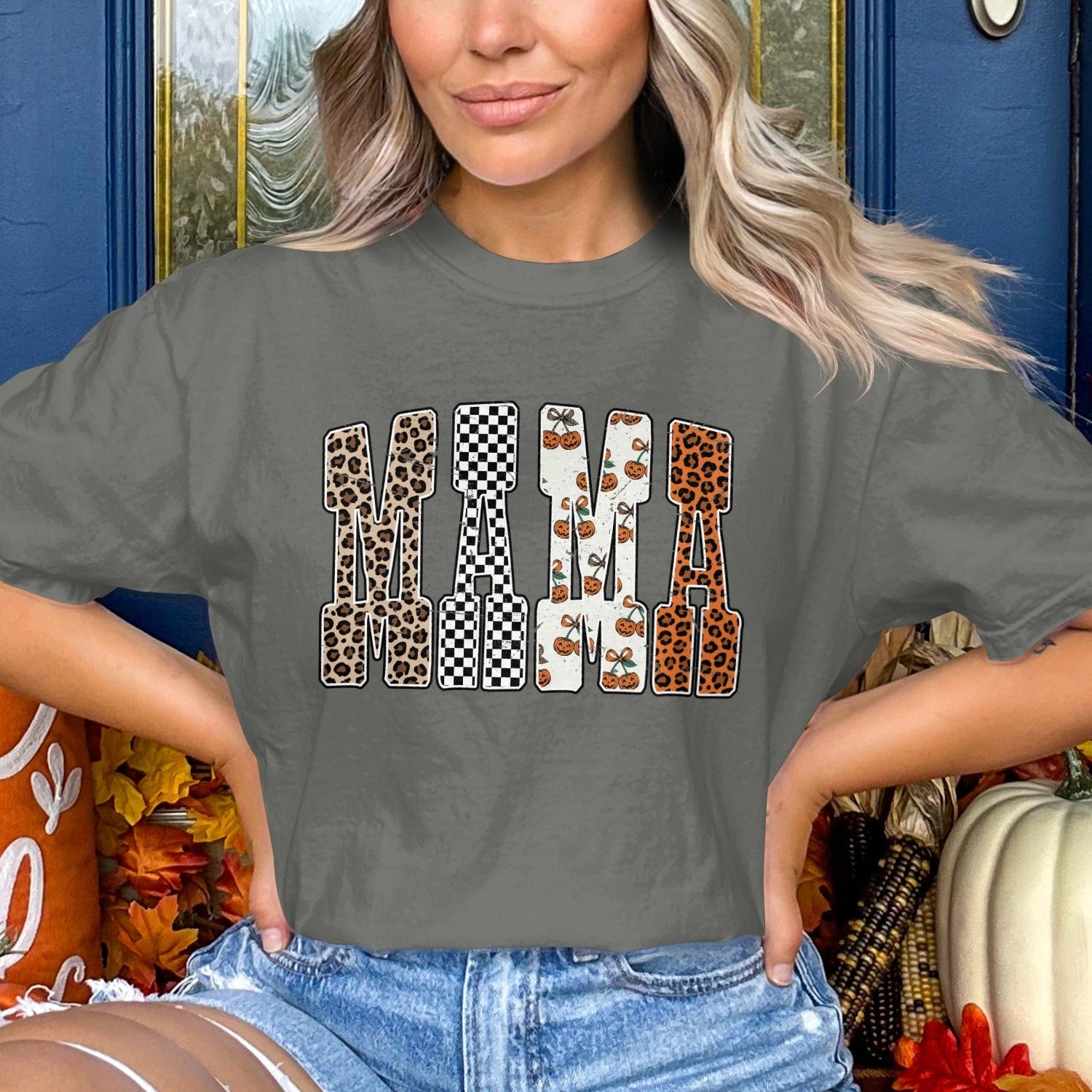 Mama Pattern Letters Casual Grey Tee product type