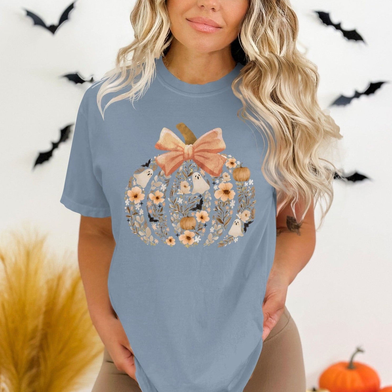 Cute Pumpkin and Floral Graphic Shirt product