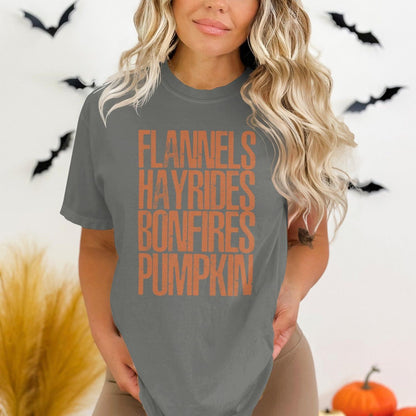 Flannels Hayrides Bonfires Pumpkin Graphic Tee product