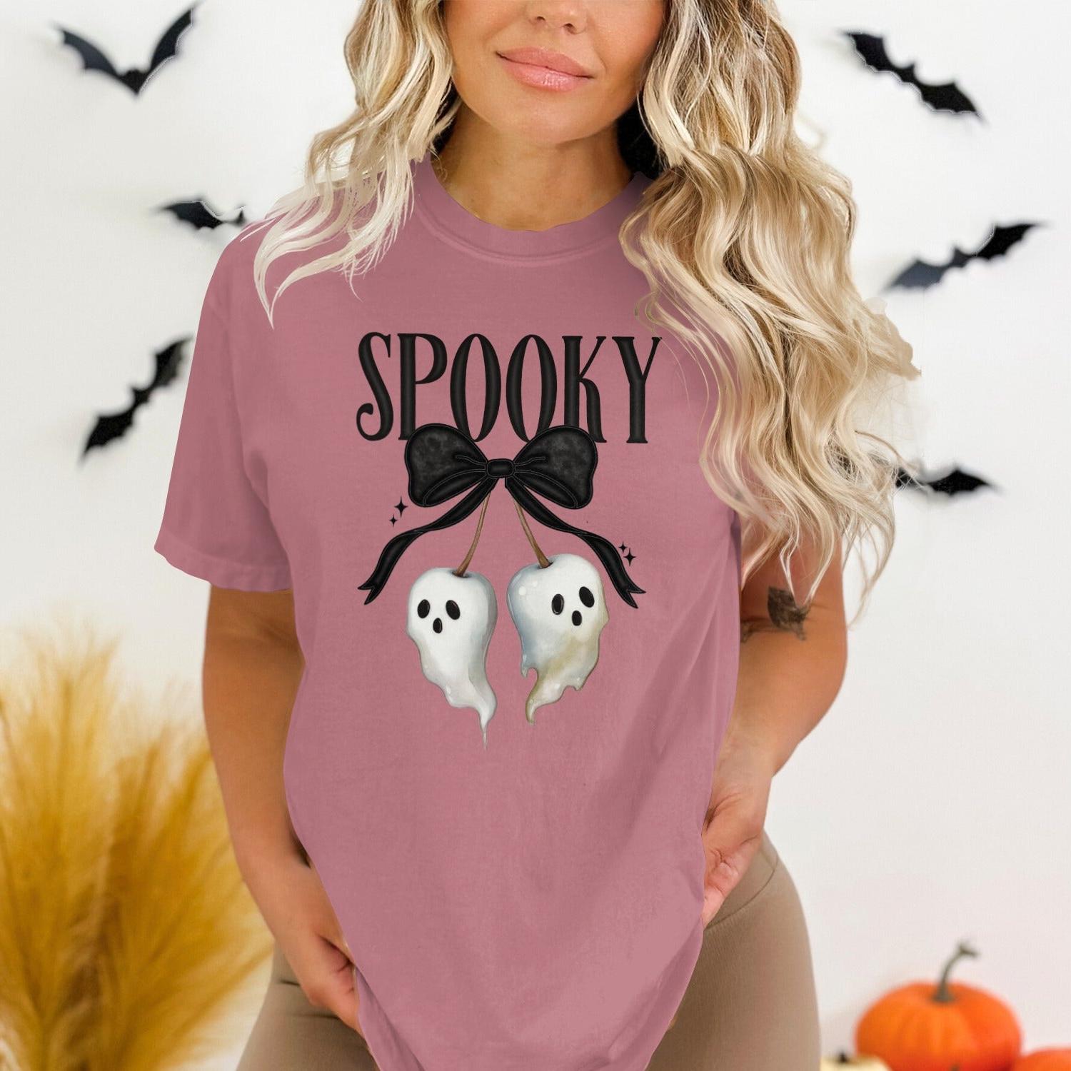 Spooky Ghosts Black Bow Graphic Tee Shirt product