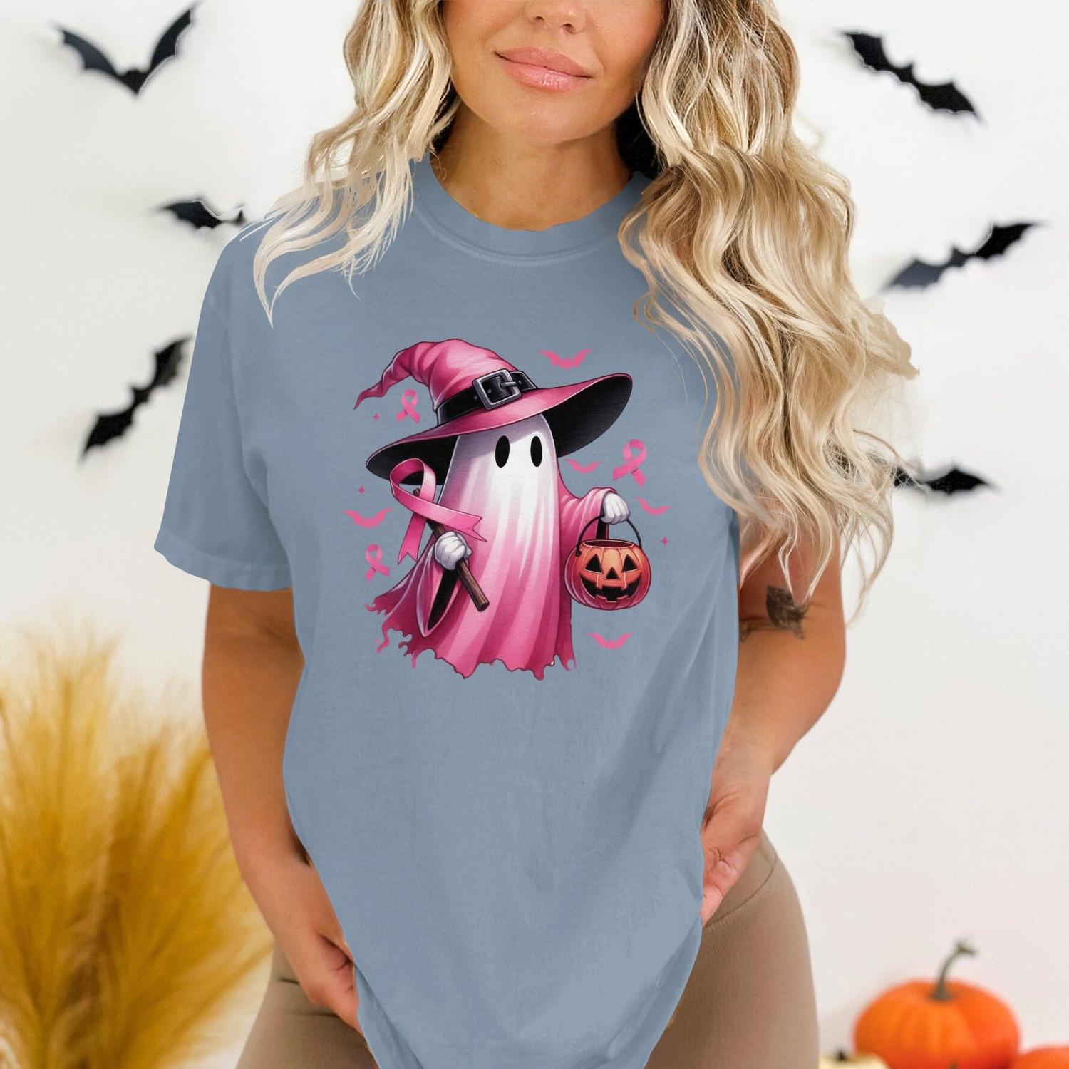 Pink Hat Ghost Halloween Themed T-shirt product type