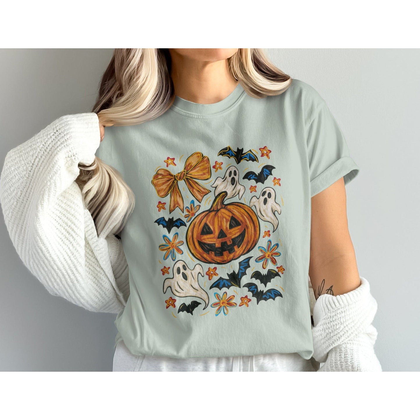 Spooky Halloween Pumpkin Ghosts Bat Print Shirt product type