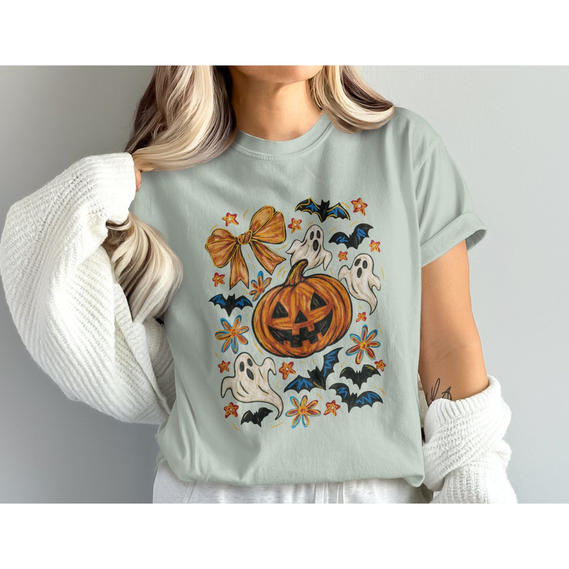 Spooky Halloween Pumpkin Ghosts Bat Print Shirt product type