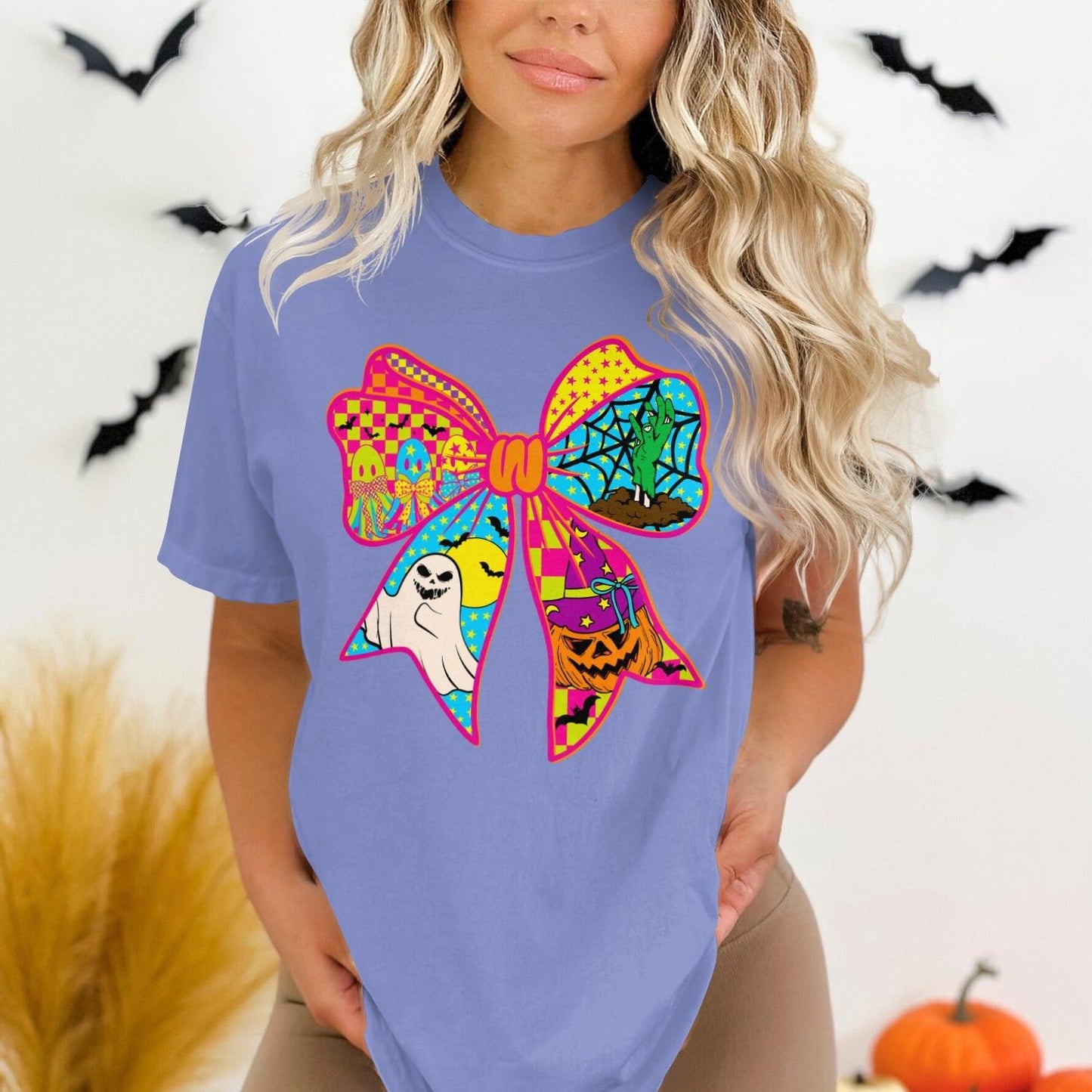 Halloween Bow Design on Festive Purple T-shirt product