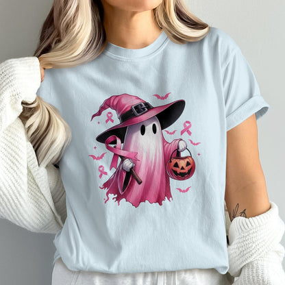 Pink Ribbon Witch Ghost Halloween T-Shirt product type