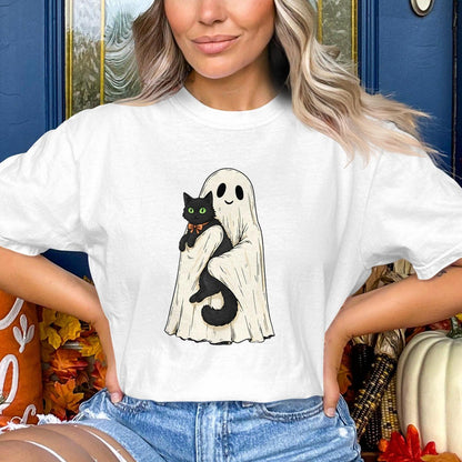 Halloween Ghost Holding Cat Graphic T-Shirt product type