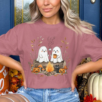 Cozy Ghosts and Autumn Campfire Scene Shirt product