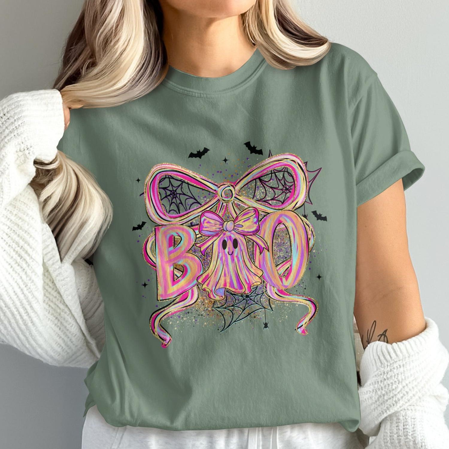 Spooky BOO with Bats and Bow Halloween T-Shirt Product