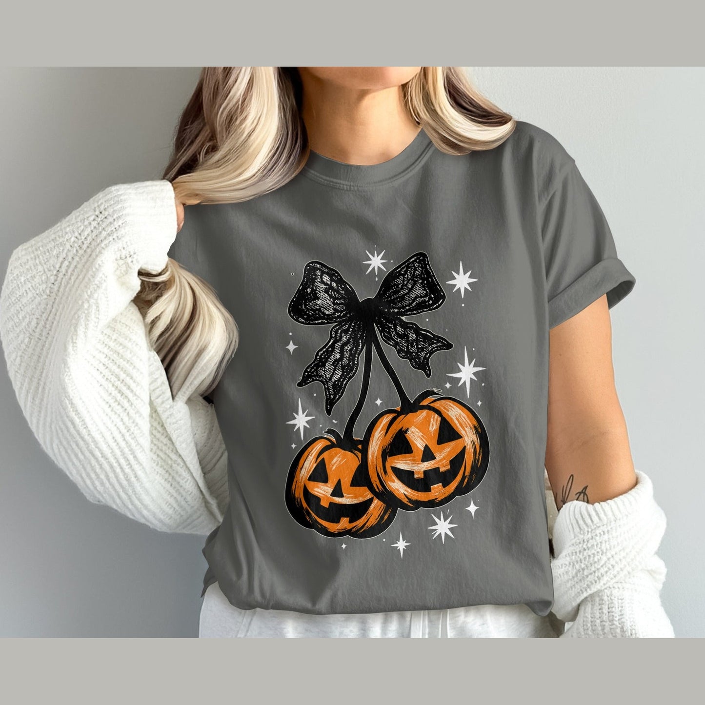 Halloween Pumpkin Graphic Tee with Bow product type