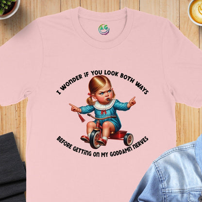 I Wonder If You Look Both Ways Funny Graphic Shirt product