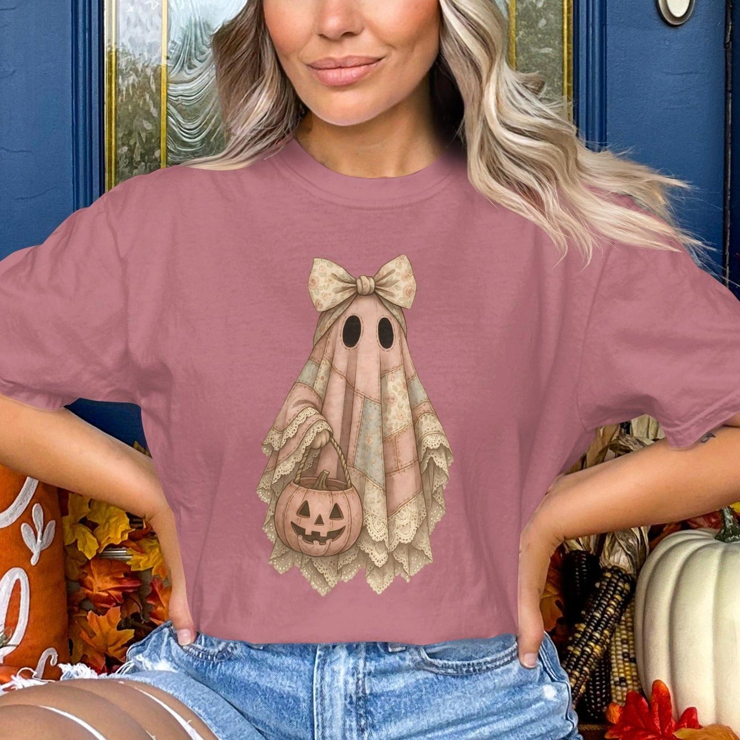 Cute Ghost with Pumpkin Halloween Themed T-Shirt product