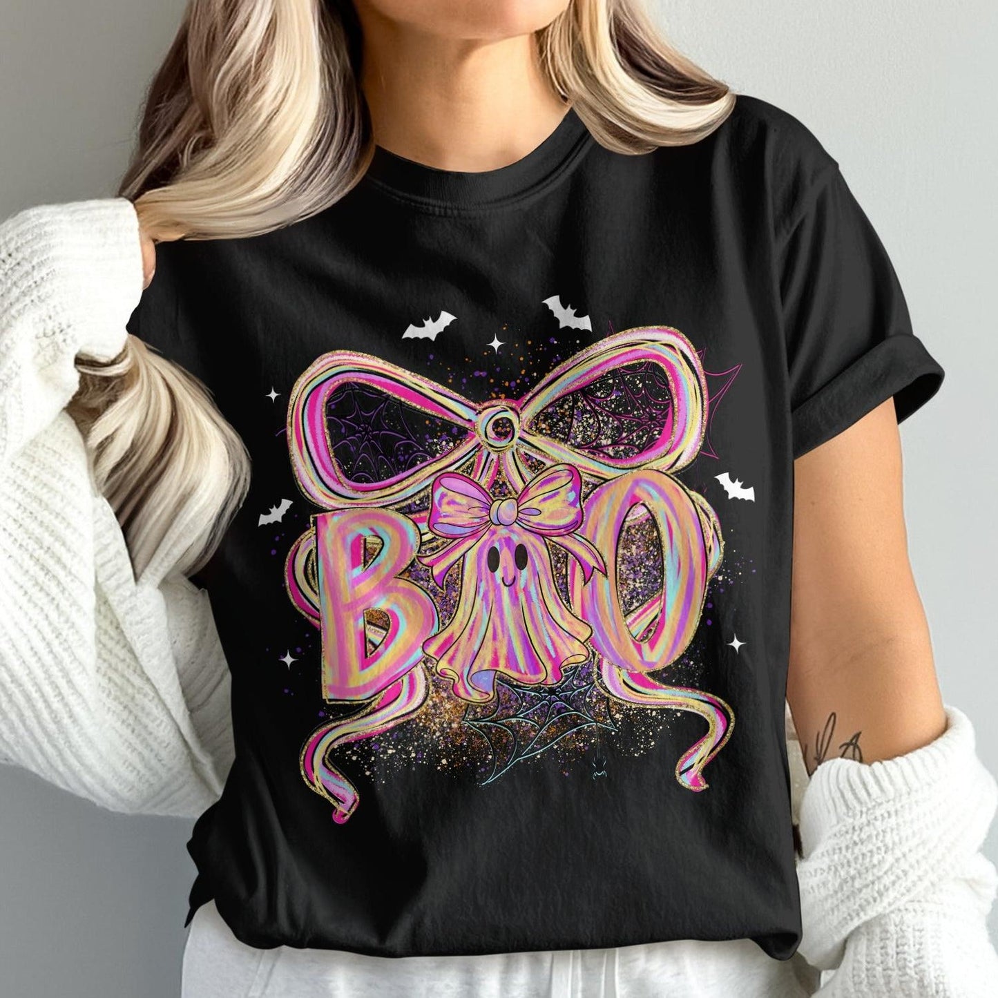 Boo Halloween T-shirt with Ribbon and Ghost Clipart product type