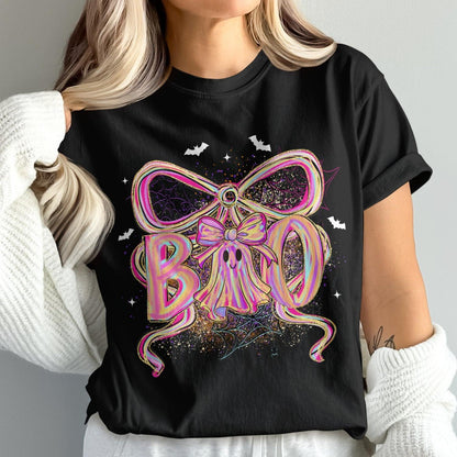 Boo Halloween T-shirt with Ribbon and Ghost Clipart product type