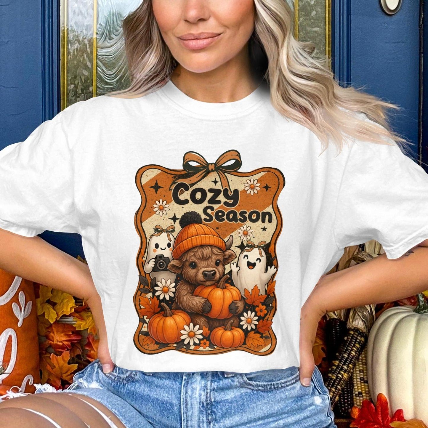 Cozy Season Bear Kitten and Puppy Graphic Tee Shirt product