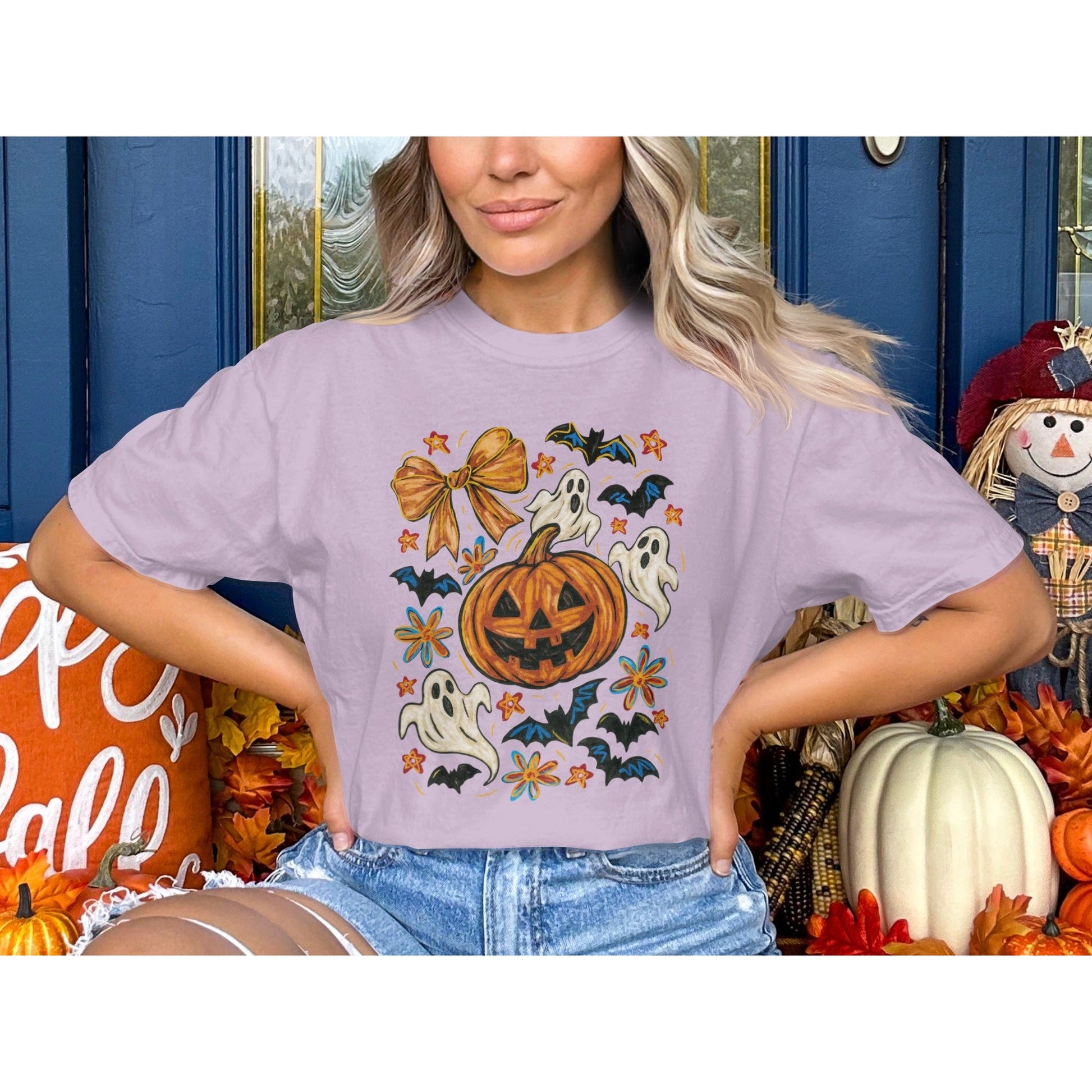 Spooky Ghosts with Pumpkin Halloween Themed T-Shirt product type