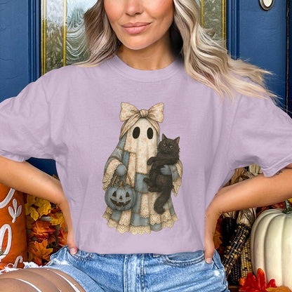 Cute Halloween Ghost With Cat Graphic T-Shirt product