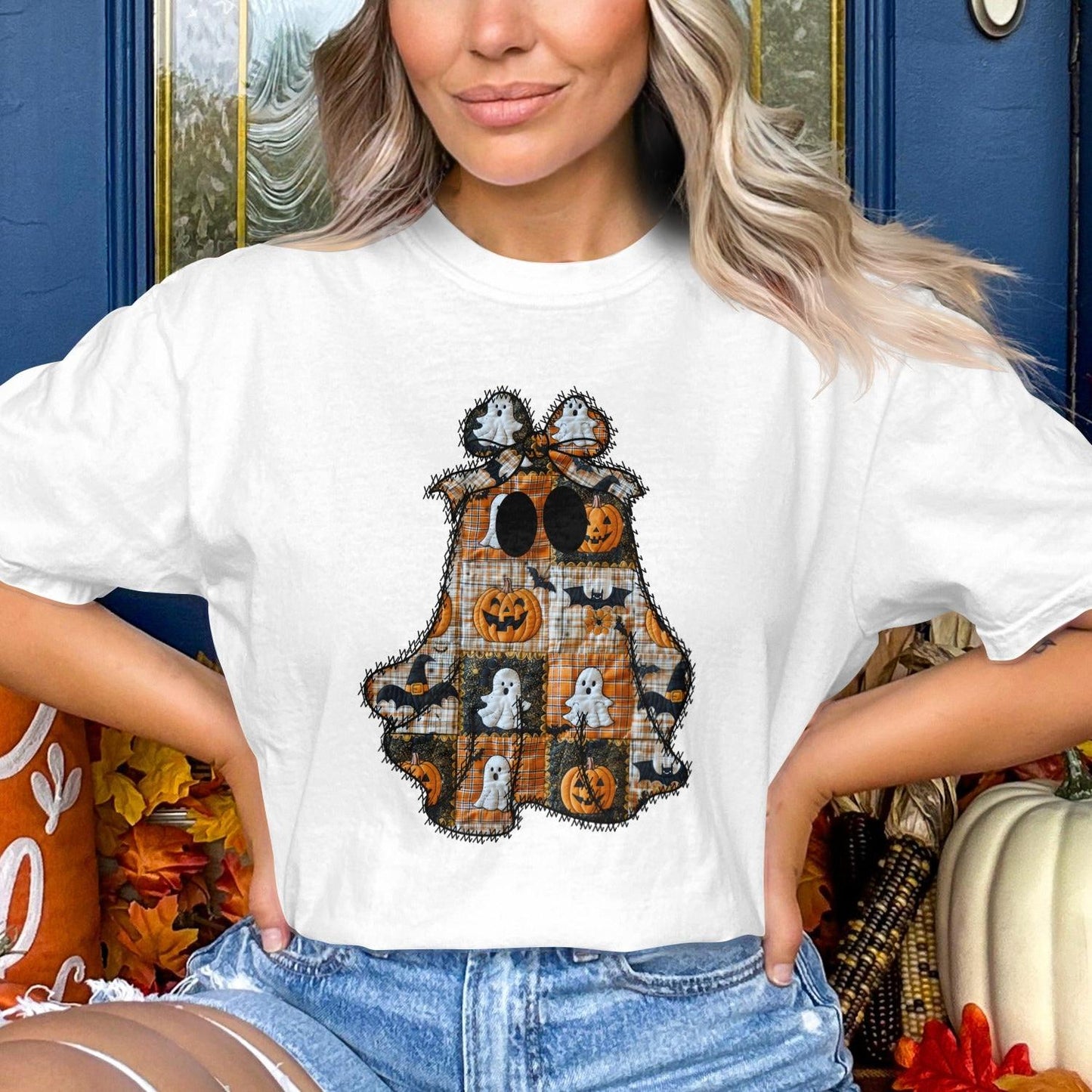 Halloween Ghost Pumpkin Plaid Aesthetic T-Shirt product type