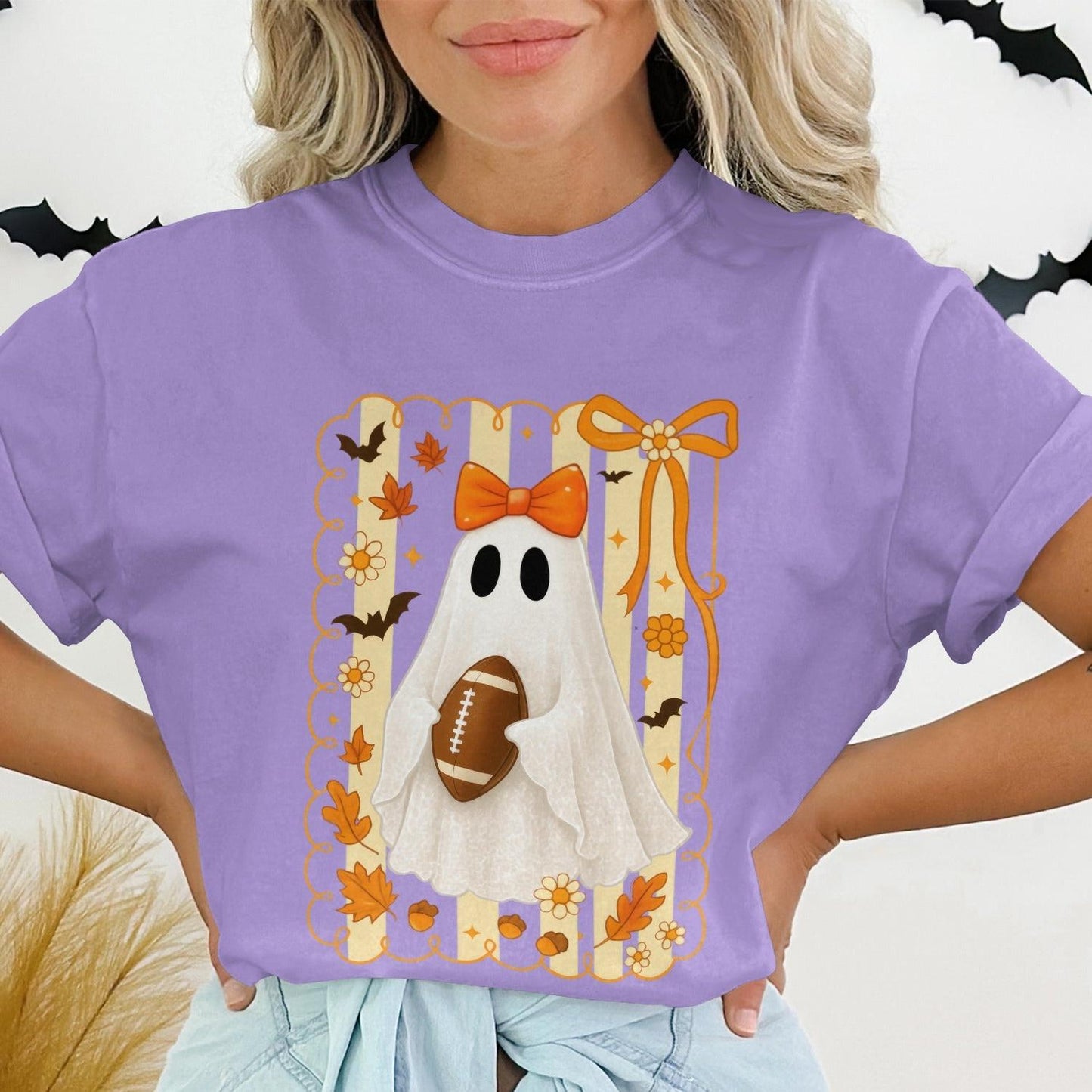 Cute Ghost with Football Halloween Women T-Shirt product