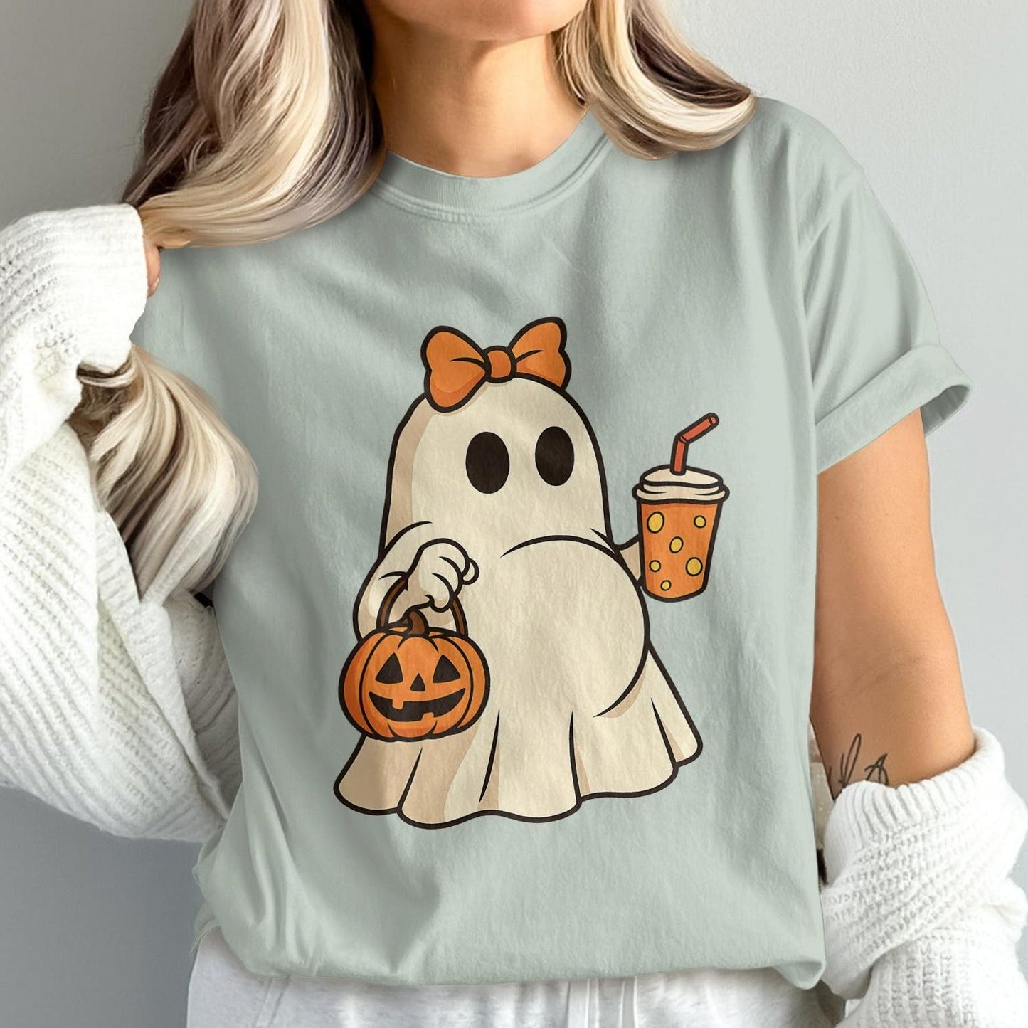 Cute Halloween Ghost with Pumpkin T-shirt product type