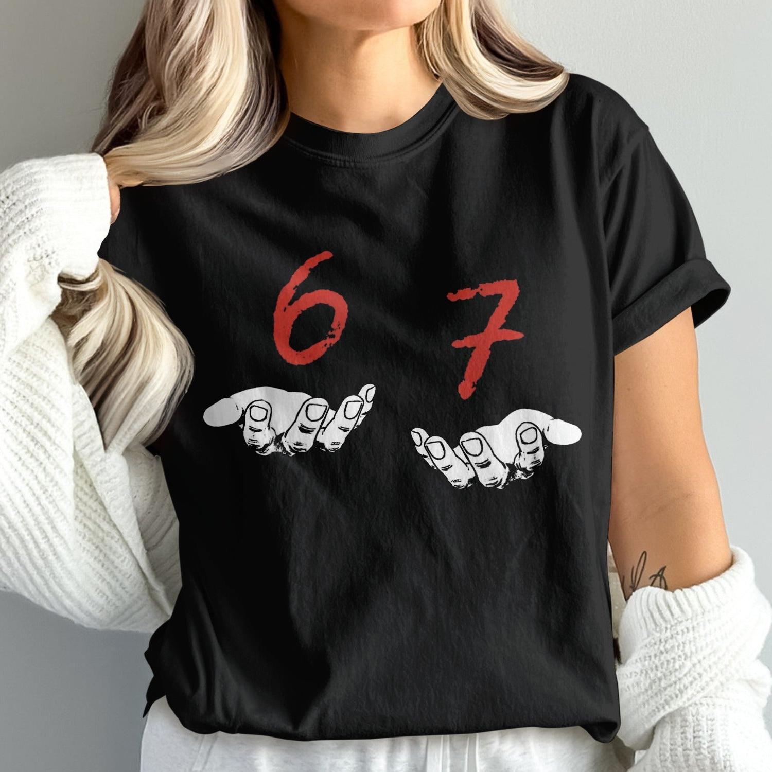 Hand Gesture with Red Number Black T-shirt product
