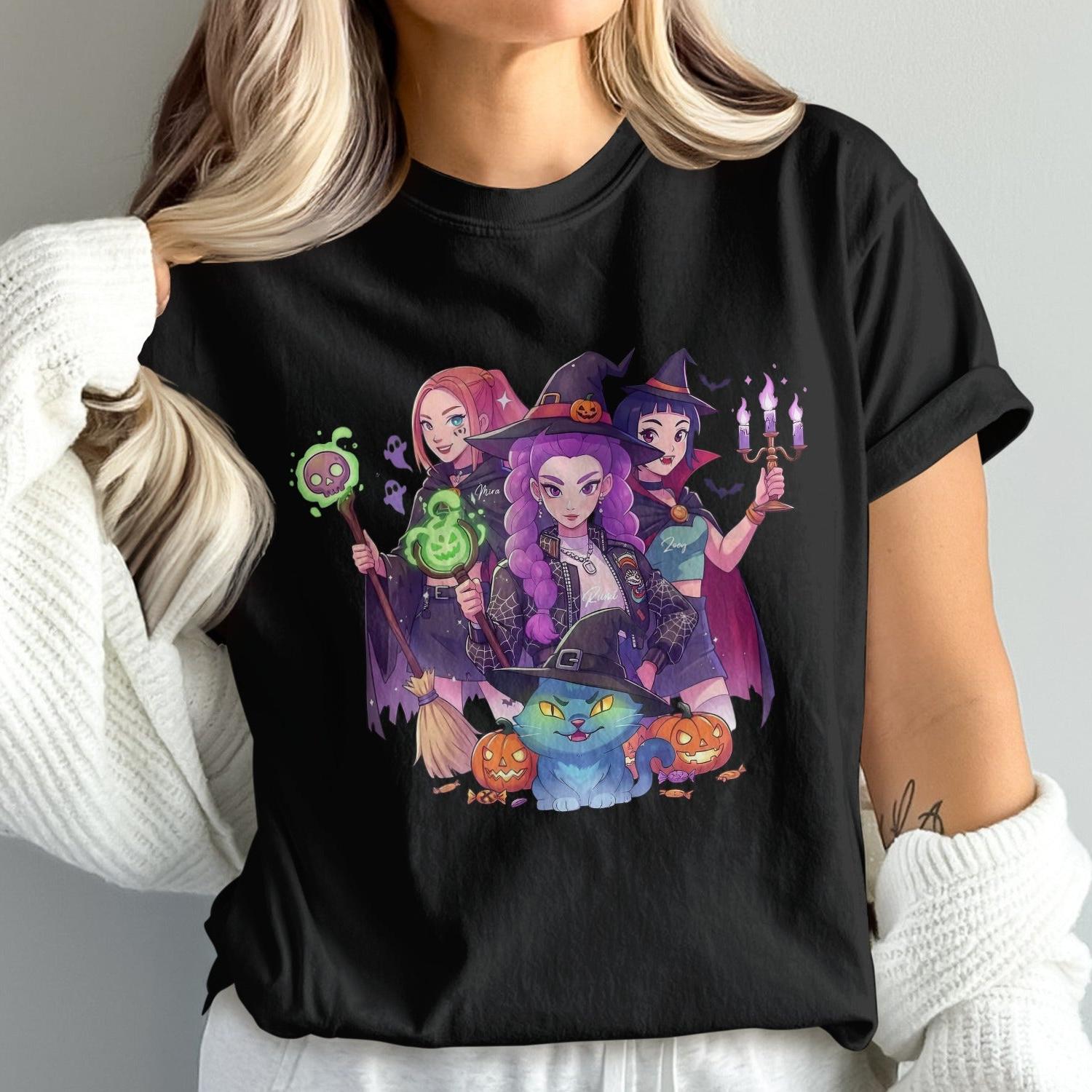 Women's Halloween Witch Cat Graphic Tee product type