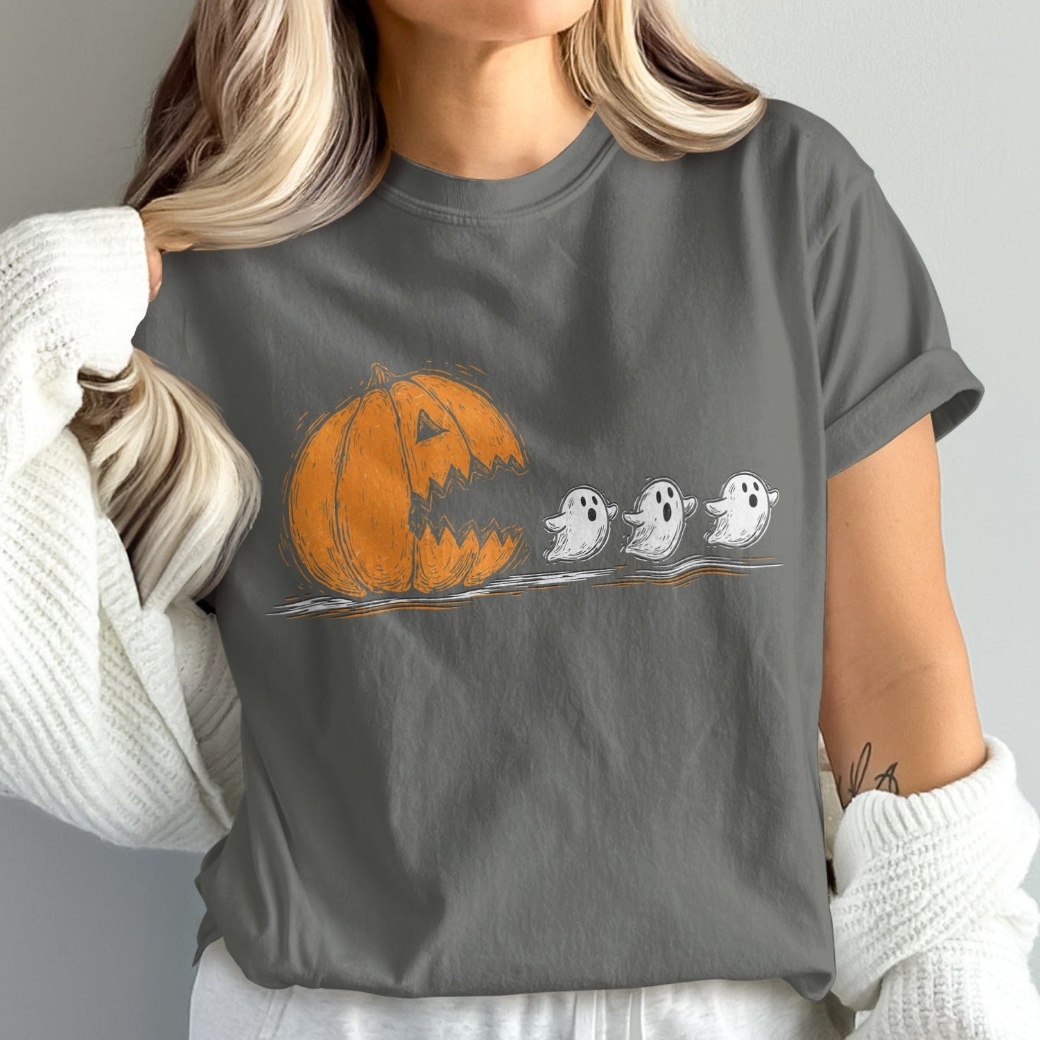 Spooky Pumpkin and Ghosts Design Halloween Shirt product type