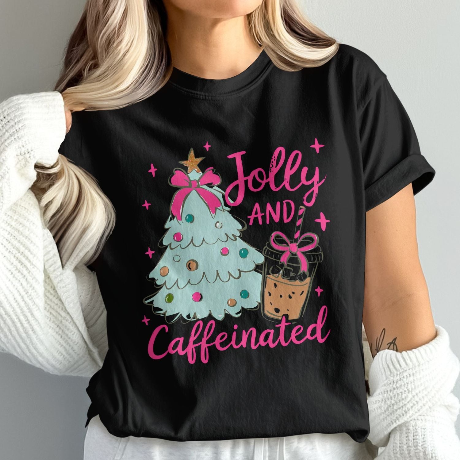 Jolly and Caffeinated Christmas Tree Shirt product