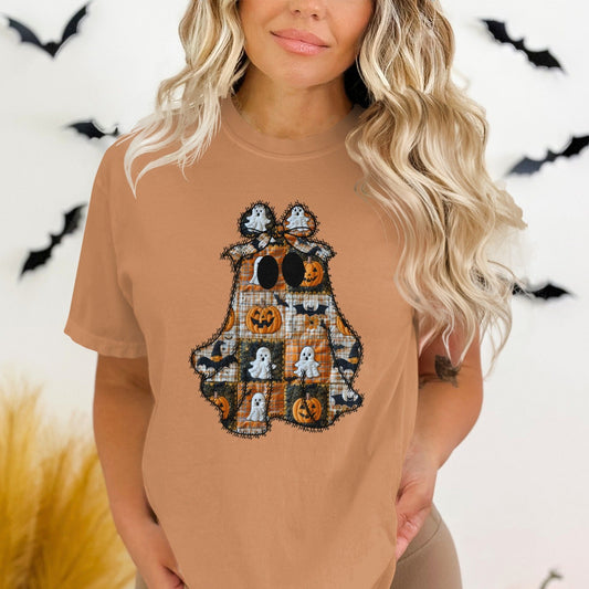 Halloween Ghost and Pumpkin Pattern T-shirt product type